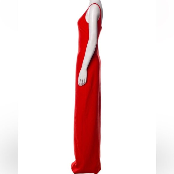 Cinq a Sept Red Slit Scoopneck Maxi Dress Gown Formal Gala Black Tie Evening - Picture 10 of 10